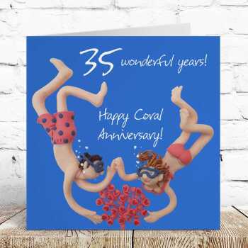 35th anniversary card (coral anniversary) - designed by Erica Sturla - 15cm square and blank inside, made in the UK