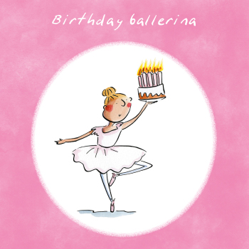 Holy Mackerel Birthday ballerina, a ballet themed Rosie Brooks birthday greetings card, 150mm square, printed in the UK on board from sustainable sources