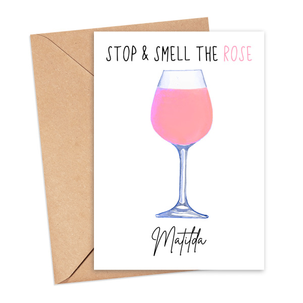 Personalised Alcohol Pun Card - Stop & Smell The Rosé - Small (Approx. A6 | 105mm x 148mm | 4.1in x 5.8in) - Standard Smooth Card