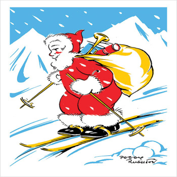 Santa on skis with Sack of Toys - a 17.5 x 12.5cm Christmas Card from Holy Mackerel's Alternative Image Range of Festive Designs.