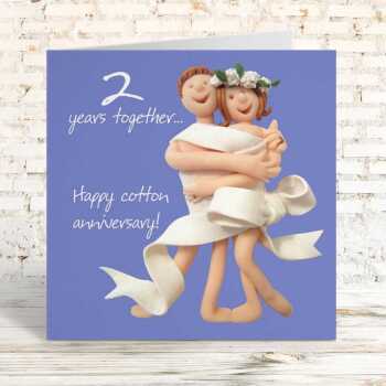 2nd anniversary card (cotton anniversary card) - designed by Erica Sturla - 15cm square and blank inside, made in the UK