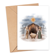 Christmas Card - Watercolour Nativity - Small (Approx. A6 | 105mm x 148mm | 4.1in x 5.8in) - Standard Smooth Card