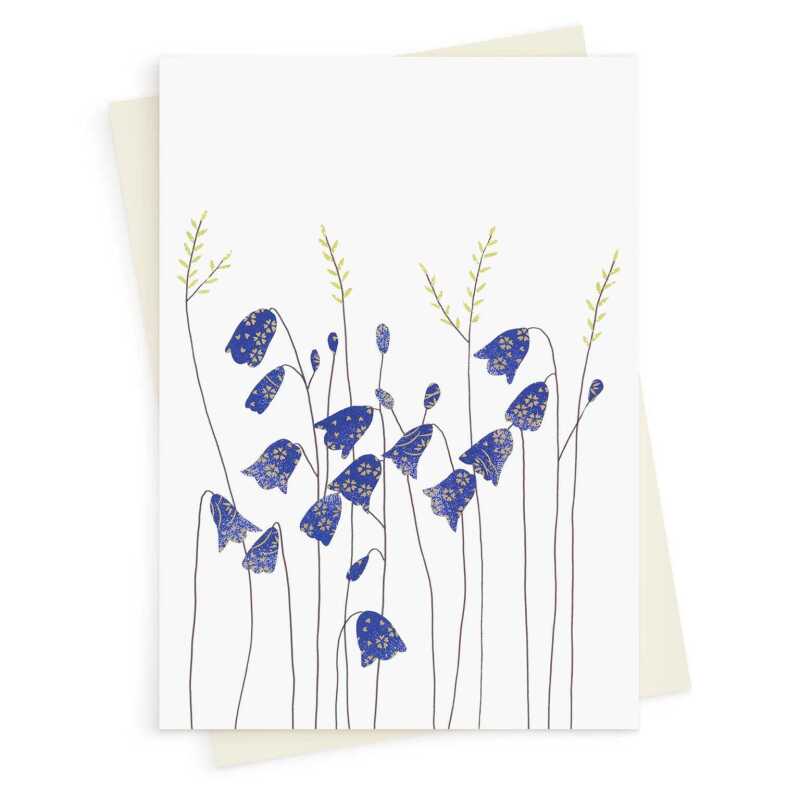 Harebells and grass blank greeting card -  designed by Eloise Hall - 15.7 x 11cm and blank inside, made in the UK