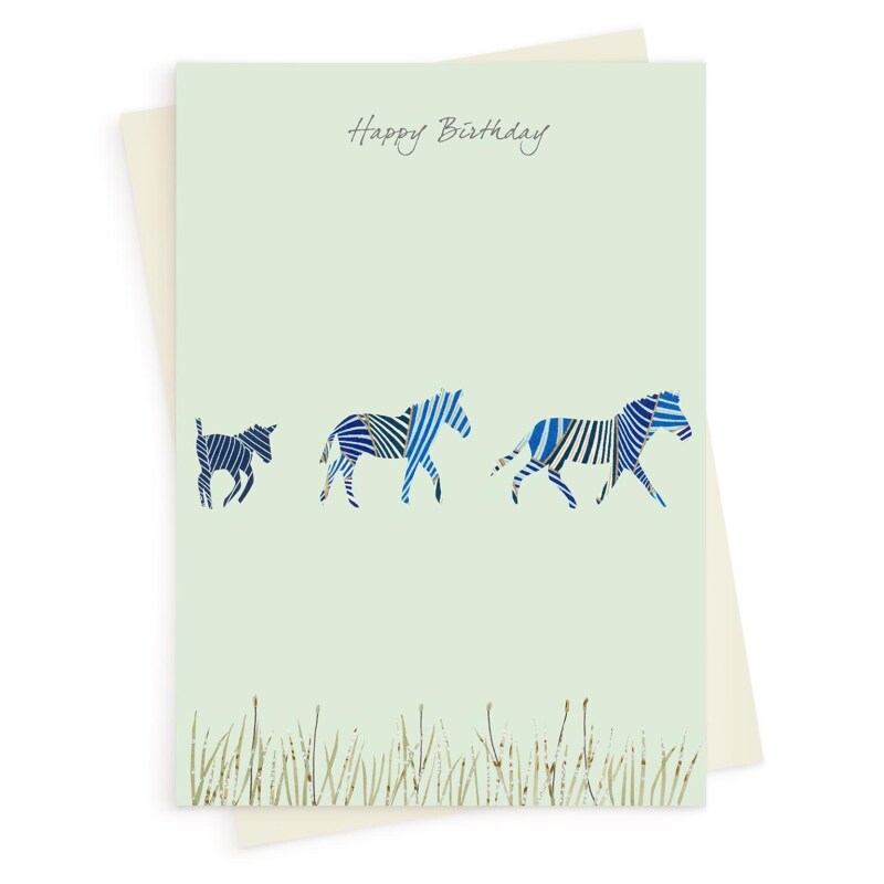 Zebra birthday card -  designed by Eloise Hall - 15.7 x 11cm and blank inside, made in the UK