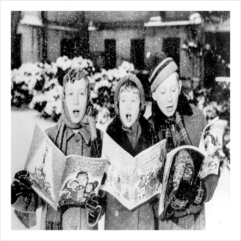 Children Singing Carols in The Snow - a 17.5 x 12.5cm Christmas Card from Holy Mackerel's Alternative Image Range of Festive Designs.