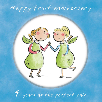 Holy Mackerel same sex LGBTQ+ 4th Fruit anniversary card (female) by Rosie Brooks - blank inside - 15cm square
