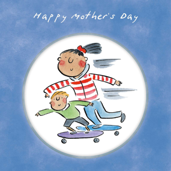 Holy Mackerel Skateboarding Mothers Day, a Rosie Brooks Mother's Day/Mothering Sunday card for Mum, 15cm square, printed in the UK on board from sustainable sources