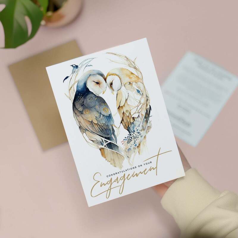 Personalised Engagement Card For Couple Custom Engagement Card Congratulations Card For Newly Engaged Couple Card Owl Engagement Card - Large (5x7) / Blank Message