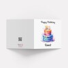 Personalised birthday card custom with vibrant two-tiered cake, colourful icing, lit candles, watercolour - Smooth No Message - Kraft Brown