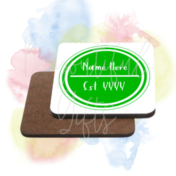 Personalised Est. Brightly Coloured High Gloss Square Coaster - Red