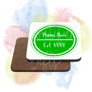 Personalised Est. Brightly Coloured High Gloss Square Coaster - Green
