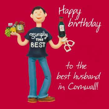 Best Husband in Cornwall Birthday Greetings Card, Designed by Erica Sturla for Holy Mackerel. Card is 150mm Square and Blank Inside.