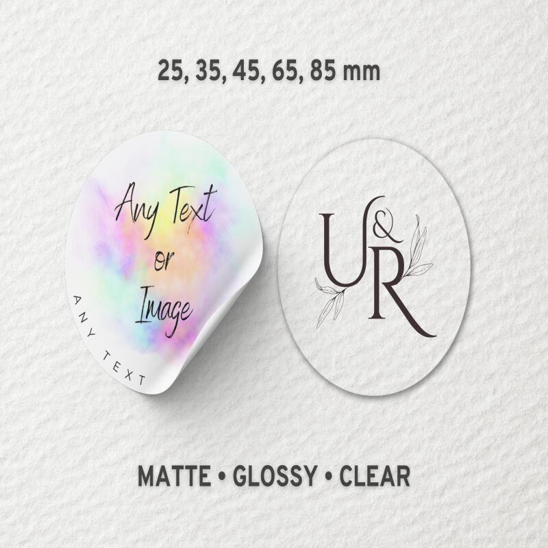 Printed Round Stickers Personalised | 25, 35, 45, 65, 85 mm | Matte, Glossy, Transparent/Clear | Business, Events, Wedding - Matte - 25mm - Sample (Not Custom)