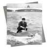 A wet commute- Black and white photographic vintage river boat themed card - 12.6 x 17.7cm and blank inside, made in the UK