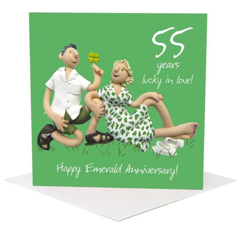 55th wedding anniversary card (emerald lucky in love) - designed by Erica Sturla - 15cm square and blank inside, made in the UK