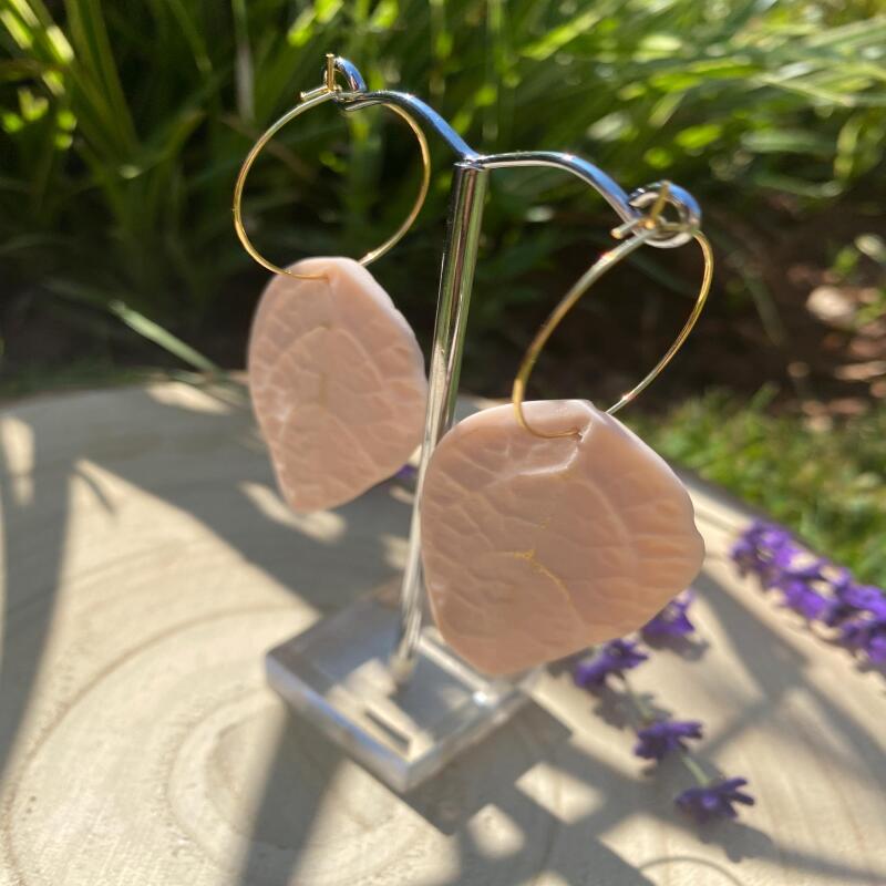 Pink and Gold Leaf Dangle Earrings: Boho Clay Jewelry - silver