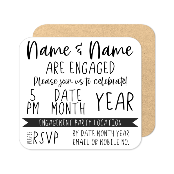 Personalised Engagement Coaster - Monochrome We're Engaged - Standard Wooden Coaster