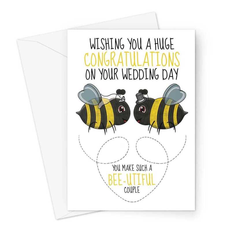 Bee Mr & Mrs Wedding Day Congratulations Card - A5 Portrait - 1 Card