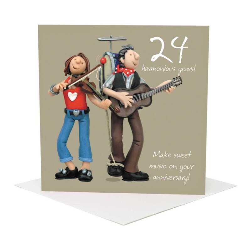 24th wedding anniversary card - designed by Erica Sturla - 15cm square and blank inside, made in the UK