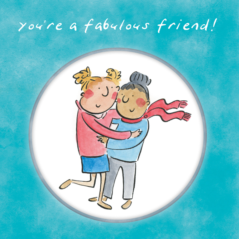 Holy Mackerel Fabulous friend, a 15cm square card featuring Rosie Brooks artwork, blank inside for your message.