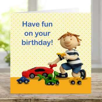 Have fun on your birthday - child's birthday card designed by Erica Sturla - 15cm square and blank inside, made in the UK