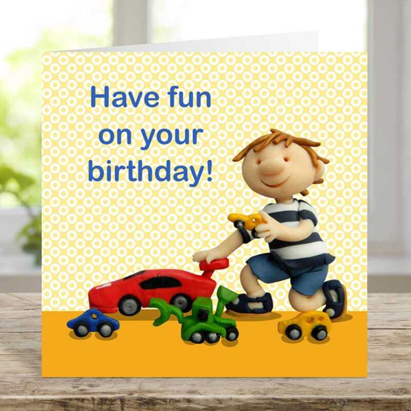 Have fun on your birthday - child's birthday card designed by Erica Sturla - 15cm square and blank inside, made in the UK