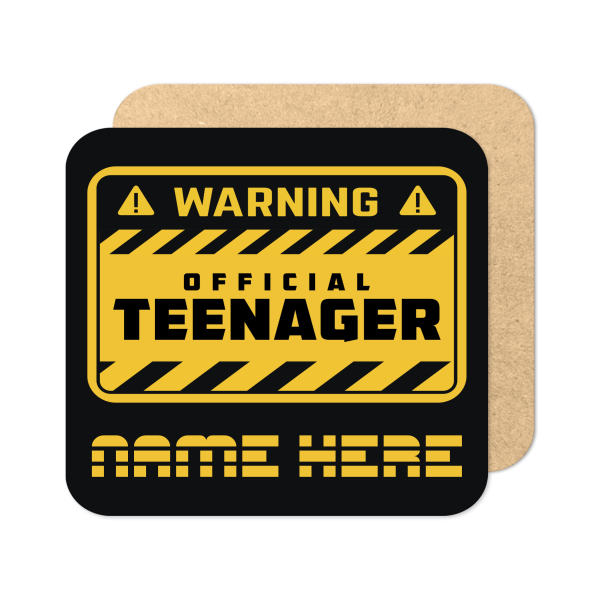 Personalised Birthday Coaster - Warning Official Teenager - Standard Wooden Coaster