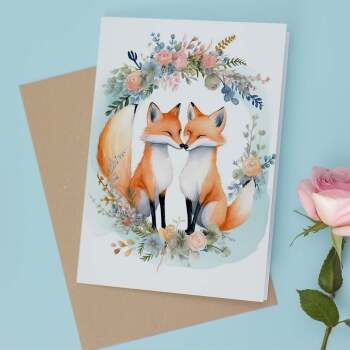 Valentine's Day Card For Husband Card for Anniversary Card For Wife Fox Valentine's Card For Boyfriend or Girlfriend