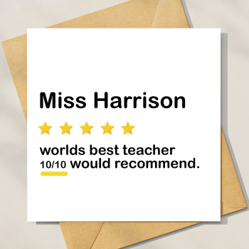 Worlds best teacher recommendation, Personalised Teacher Card
