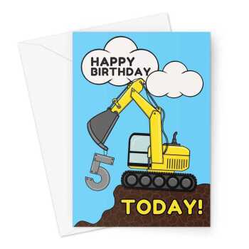 Happy Birthday Card - Children's Digger Age 5 - A5 Greetings Card