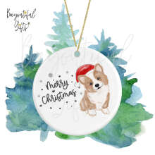 Ceramic Christmas Tree Decoration - Merry Christmas Painted Corgi