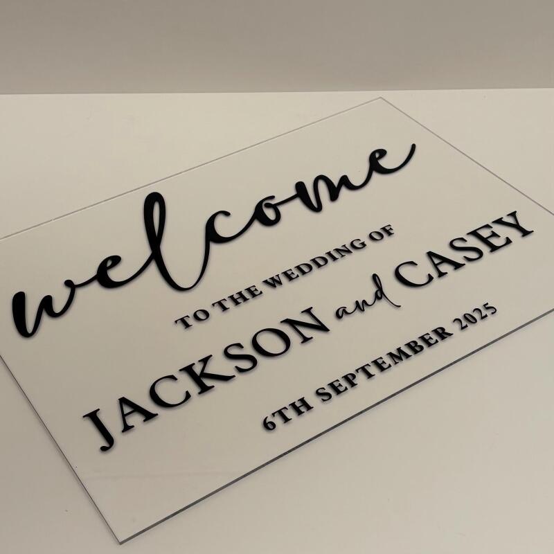 Wedding Welcome Sign / A2 Acrylic Sign / Personalised Sign / Acrylic Welcome Board / Welcome To The Wedding / - A3 CLEAR - Black