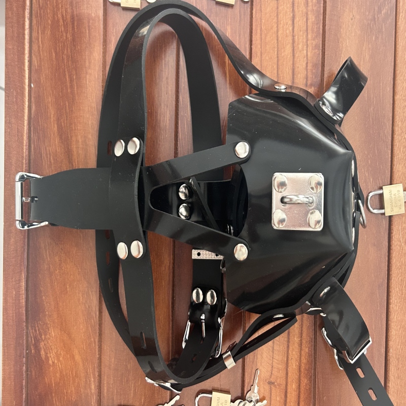 Lockable silicone bondage hood
