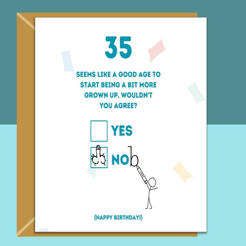 Funny 35th Birthday Card - Personalised - Rude Card for Son, Daughter, Brother, Sister, Friend, or anyone turning 35 years old - Blank inside - Small