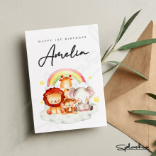 Personalised Birthday Card - Happy 1st Birthday Cute Animal - Small (Approx. A6 | 105mm x 148mm | 4.1in x 5.8in) - Standard Smooth Card