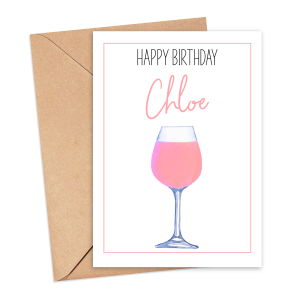 Personalised Birthday Card - Happy Birthday with Rosé Wine