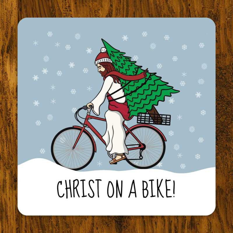 Funny Christmas Coaster: Christ on a Bike, Novelty Xmas Gift