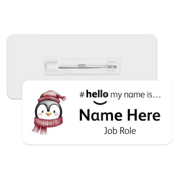 #hello my name is... Name Badge - Red Scarf Penguin