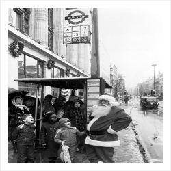 Father Christmas and No 6 Bus - a 17.5 x 12.5cm Christmas Card from Holy Mackerel's Alternative Image Range of Festive Designs.