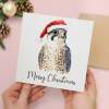 Fun Christmas Card of a Peregrine Falcon Wearing A Santa Hat Whimsical Watercolour Christmas Card For Bird Lover For Him or Her - Square (5.5x5.5) / Blank Inside