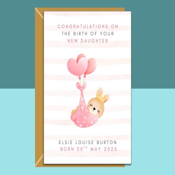 Your New Baby daughter Congratulations Card - Personalised - Perfect for new mum, mom, new dad, new parents - Customised Name Card