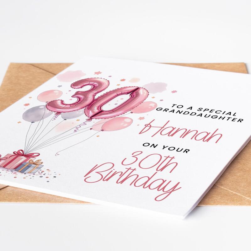 Personalised 30th Birthday Card For Granddaughter, Personalised Birthday Card For Her, 30th Birthday Card, 30th Birthday Gift For Sister - Blank Card Inside
