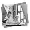 Teamwork, vintage photographic black and white card featuring a young lad and his dog - 12.6 x 17.7cm and blank inside - made in the UK