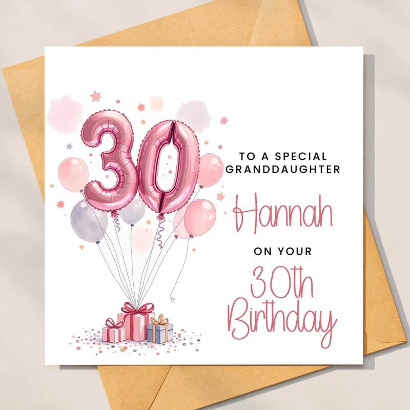 Personalised 30th Birthday Card For Granddaughter, Personalised Birthday Card For Her, 30th Birthday Card, 30th Birthday Gift For Sister - Blank Card Inside