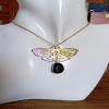 Dark Smokey Quartz bead and Iridescent Moth Gold Necklace 