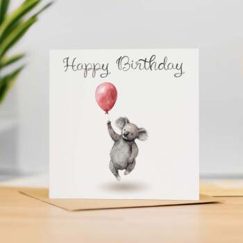 Birthday Card for Child Birthday Card For Kids Birthday Card For Her or Him Cute Koala Birthday Card With Birthday Balloons For Boy or Girl