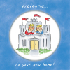 Holy Mackerel Castle, a 15cm square new home/you're moving card featuring Rosie Brooks artwork, blank inside for your message