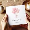 Personalised Birthday Card Pink Heart Balloons Handmade Custom Name Greeting - Smooth No Message - Kraft Brown