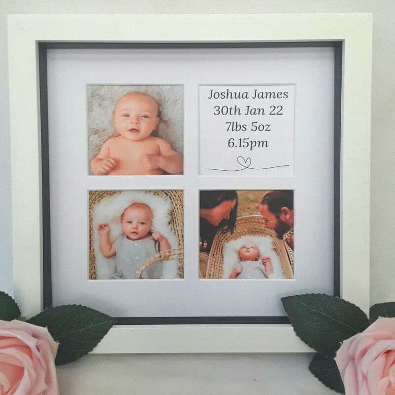 Personalised new baby box frame,new baby gift,new baby photo frame,nursery decor - Without lights - No crystals