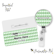 #hello my name is... Name Badge & Metal ID Reel - Green & White Polka Dots